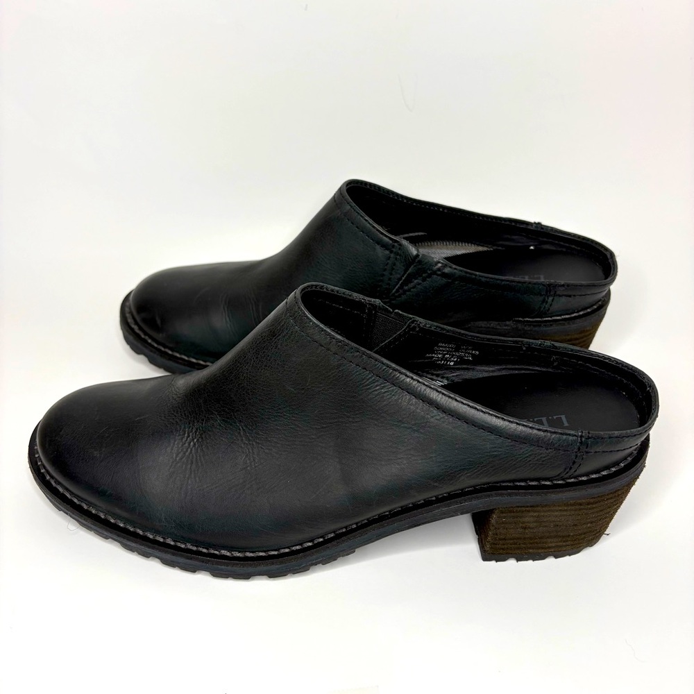 LL Bean Black Leather Slide-on Mules 2" Heel Dress Casual Shoes Size 9